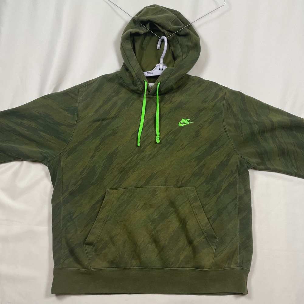 Nike Pullover Hoodie Green Camo Embroidered Logo Sweatshirt Mens Size L